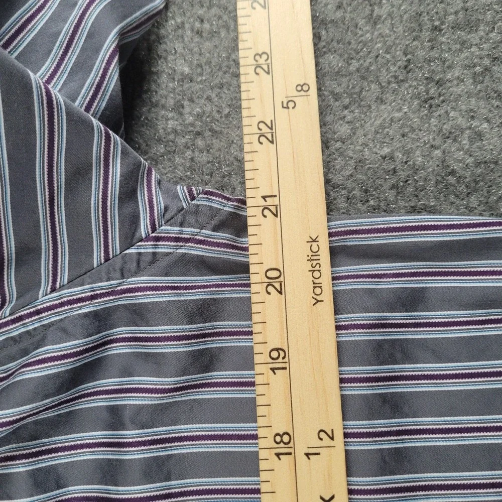 Ermenegildo Zegna‎ Shirt Men Small Blue Gray Purle Stripped Cotton Made in Italy